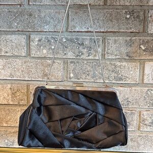 Talbots Black Satin Folded-Front Evening Clutch with Chain